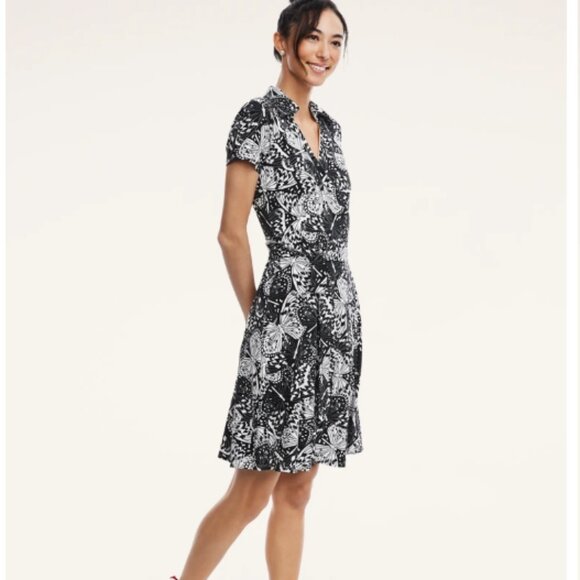 Brooks Brothers Women's Size XL Wrap Butterfly Print Dress Black/White Gorgeous - Picture 1 of 4